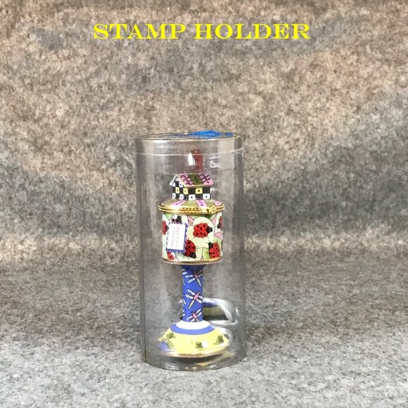 Hand Painted Genuine Porcelain with 24K Gold Accent Postage Stamp Holder - Picture 1 of 9